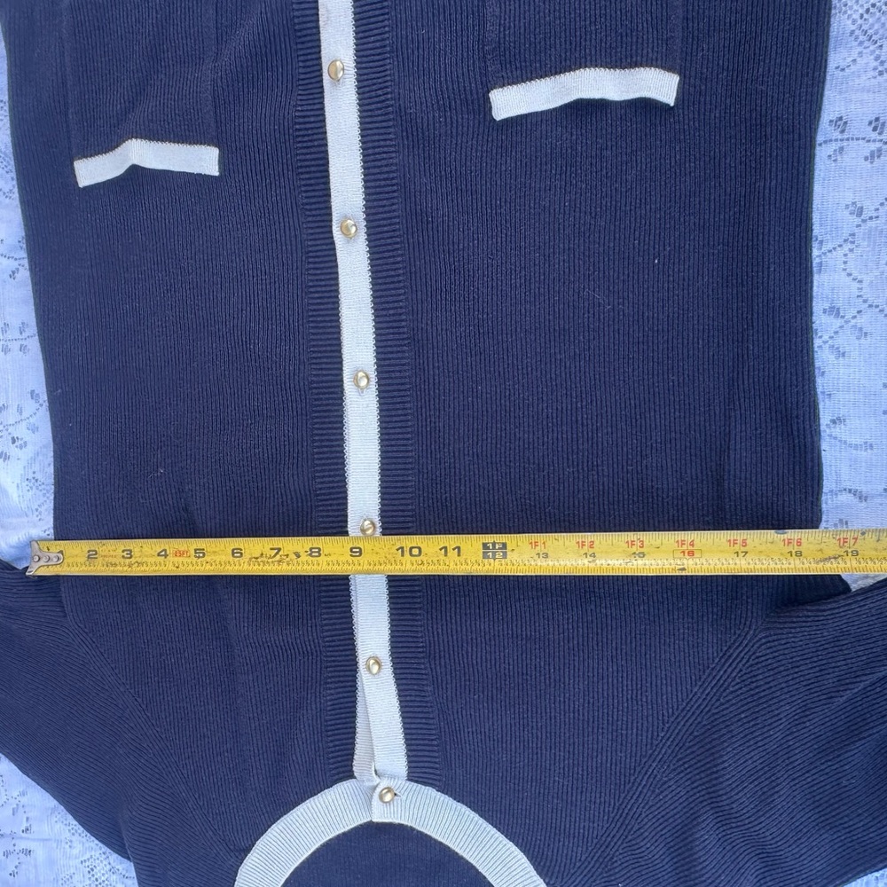 Talbots Navy and Cream Button-Down Cardigan - Picture 4 of 7